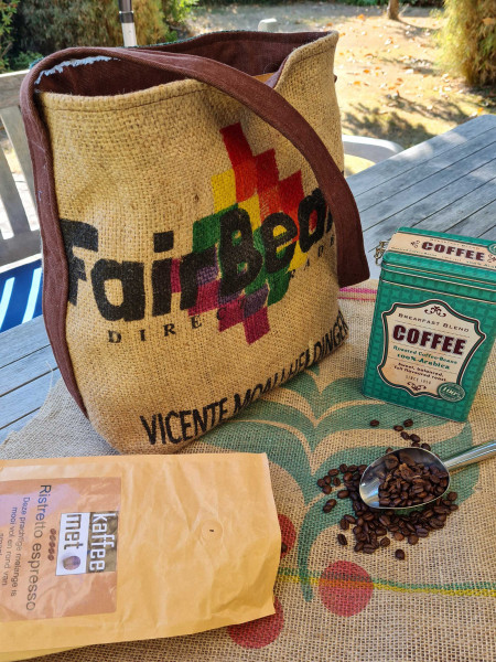 Umhängetasche, Shopper, Jutebeutel aus Kaffeesack genäht