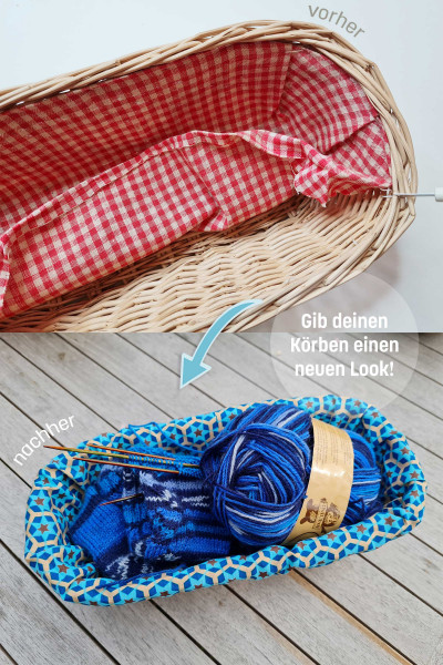 Ovales Rattankörbchen mit Stoff neu beziehen