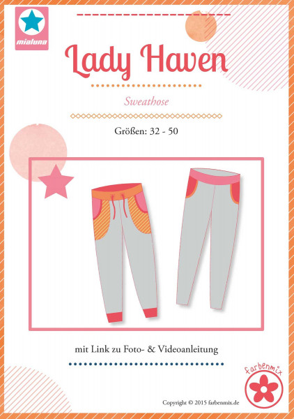Schmale Sweathose für Damen nähen. Paierschnittmuster "Lady Haven" mit Video und Nähanleitung bei Farbenmix kaufen.