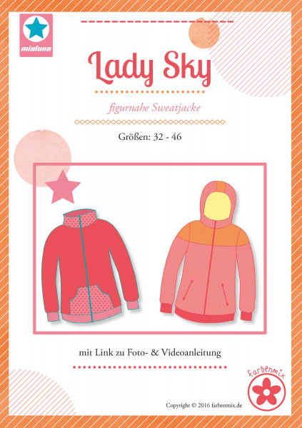 Lady Sky Papierschnittmuster Damen-Sweatjacke Gr. 32-46 von Mialuna