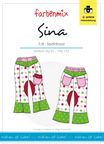Schnittmuster Knöchellange Mädchenhose "Sina" Gr. 86/92-146/152