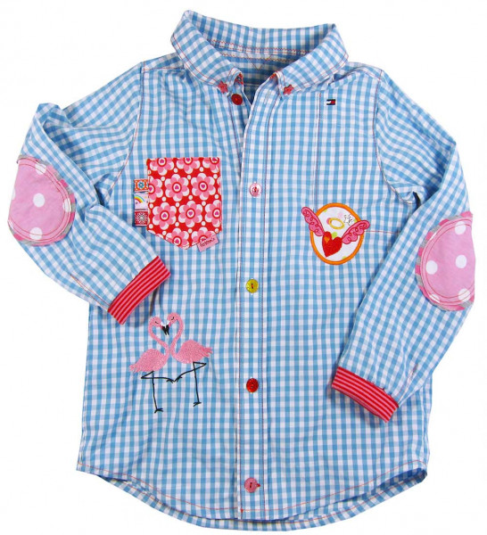 Schnittmuster Kinderhemd Hemdbluse "Joey" aus Vichy-Baumwolle, verziert mit Aufnähern und Patches