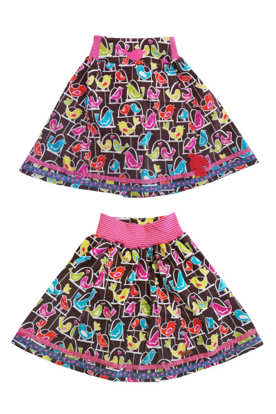 Süßer Mädchenrock, genäht aus Webware mit Vogelrint.