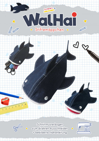 Papierschnittmuster WalHai Stiftemäppchen mit Schnittbogen zum Ausschneiden