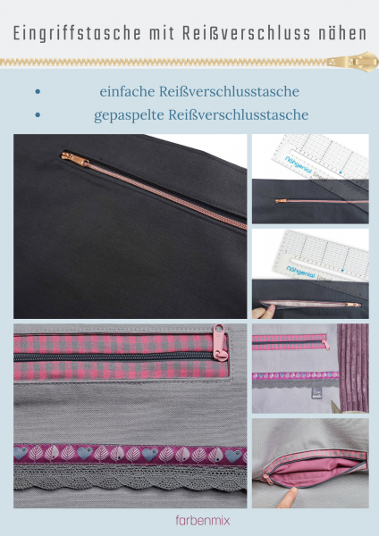 Tutorial: Eingrifftasche mit Reißverschluss nähen, Freebook