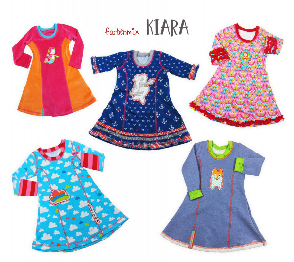 Schnittmuster Jerseykleid Kind mit langen Ärmeln in schmaler Passform.