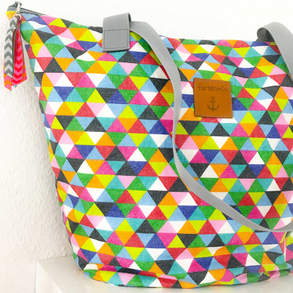 Großer Shopper XL-Einkaufstasche aus Canvas mit Dreieckmuster