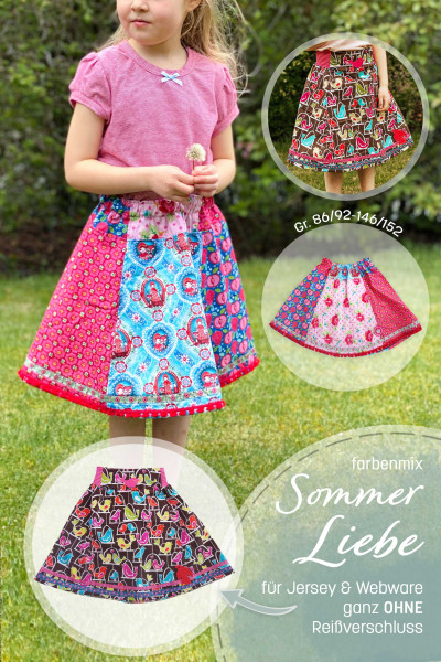 Schnittmuster Sommerliebe Mädchenrock aus Jersey oder Webware nähbar.