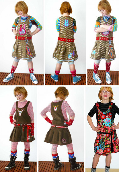 Schnittmuster Kinder-Latzkleid Xana mit Faltenrock und Gürtel