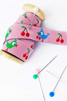 Webband Rosa mit Kirschen und Vögelchen, farbenmix Design