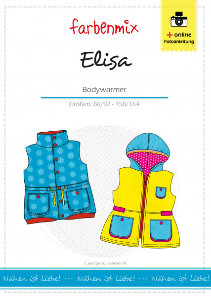 Papierschnittmuster Kinderweste mit Kragen oder Kapuze von Farbenmix Papierschnittmuster Kinderweste mit Kragen oder Kapuze von Farbenmix