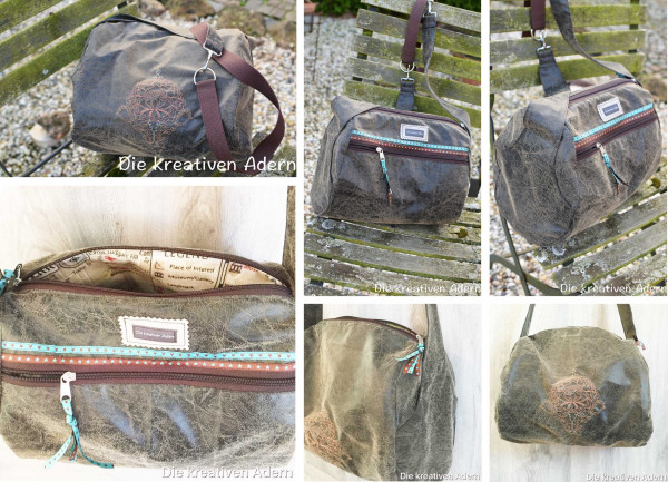 PDF-Nähanleitung Schnittmuster Zylindertasche Umhängetasche aus Vintage-Kunstleder