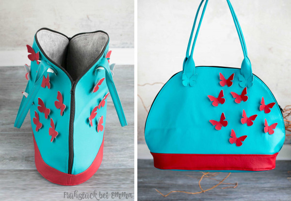 Download-Schnittmuster Handtasche aus Kunstleder in halbrunder Form