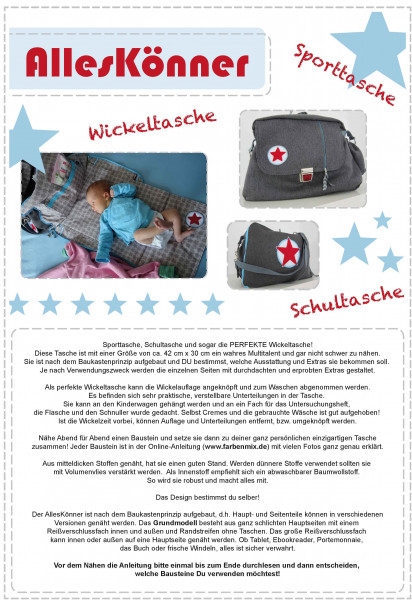 Nähanleitung Schnittmuster Wickeltasche "AllesKönner" - Taschenschnittmuster für Fortgeschrittene