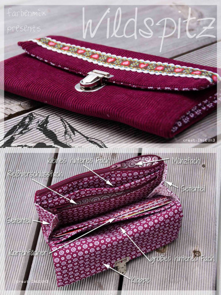 Gratis Schnittmuster Geldbörse "Wildspitz" mit Nähanleitung zum Downloaden