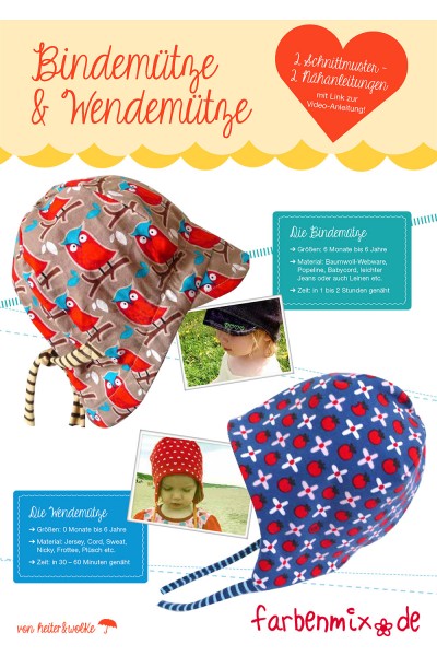 Schnittmuster Bindemütze Wendemütze für Kinder Schnittmuster Bindemütze Wendemütze für Kinder