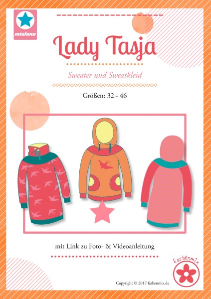 Schnittmuster Hoodie/Sweatkleid "Lady Tasja" von mialuna Gr. 32-46