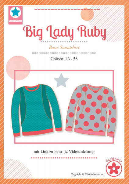 miaLuna Papierschnittmuster Sweatshirt "Big Lady Ruby" in Plus-Size-Größen