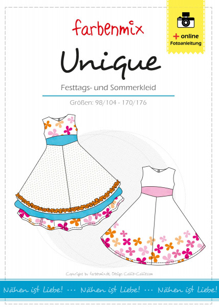 Papierschnittmuster Sommerkleid Festkleid Unique Gr. 98/104 bis 170/176