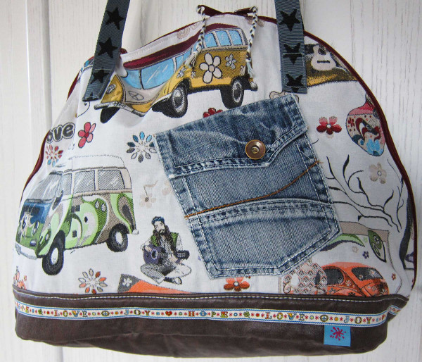 Schnittmuster Handtasche halbrunde Form, genäht aus Bully-Stoff