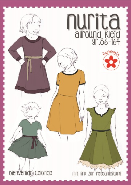 Papierschnittmuster Kinder Jerseykleid "Nurita" Bienvenido Colorido Papierschnittmuster Kinder Jerseykleid "Nurita" Bienvenido Colorido