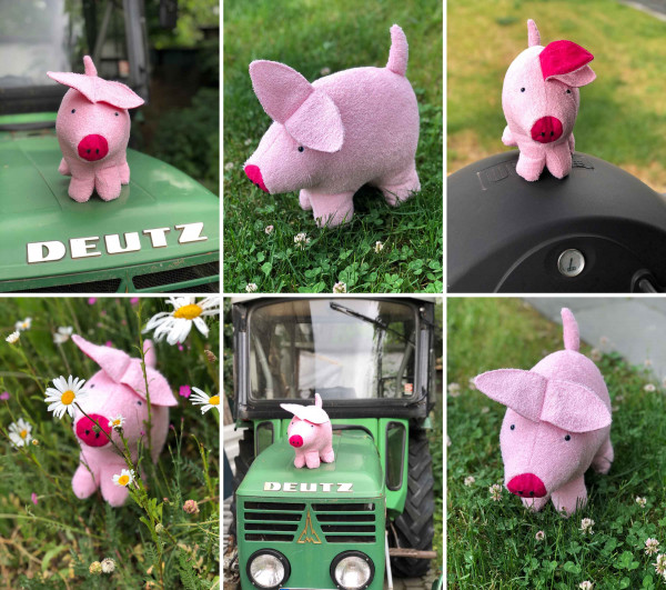 Schnittmuster Kuschelschwein, Rosa Glücksschweinchen aus Frottee