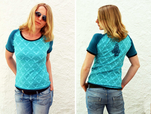 Schnittmuster "Leona" von farbenmix für ein Damenshirt mit Raglanärmeln.