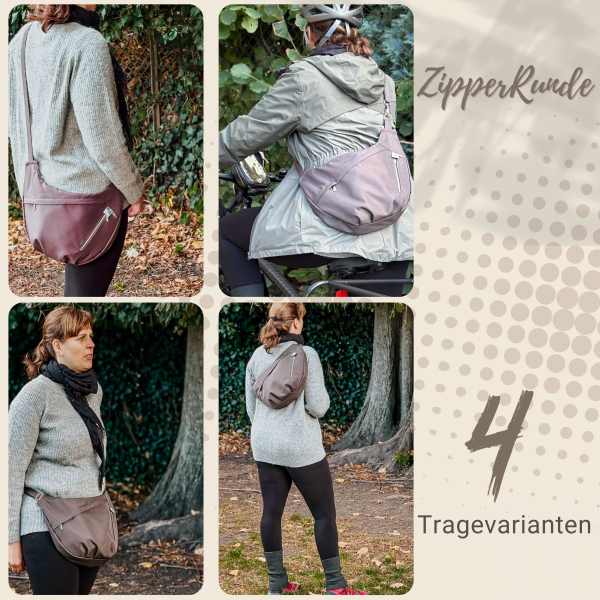 ZipperRunde, vier Trageversionen
