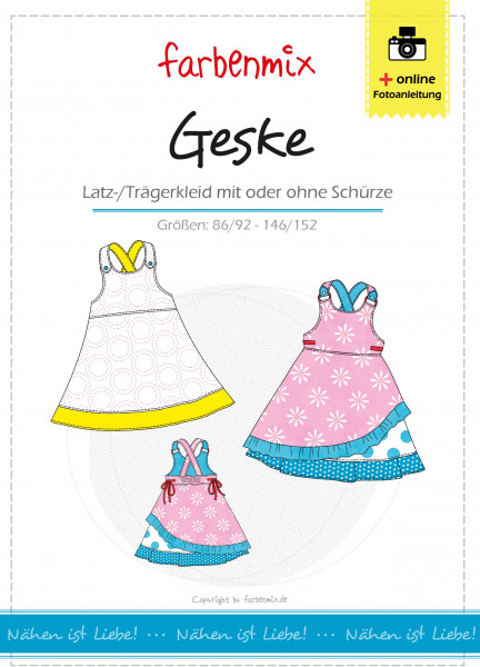 Papierschnittbogen Nähanleitung Kinderkleid Trägerkleid "Geske" Gr. 86/92 bis 146/152