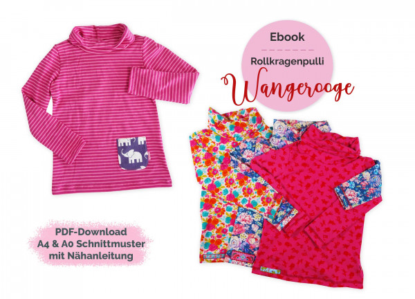 Digital PDF-Schnittmuster Rollkragenshirt Damen-Pullover Kindershirt Wangerooge