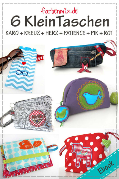 PDF-Schnittmuster sechs Mintaschen: Stiftetasche, Kosmetiktasche, Brillenetui