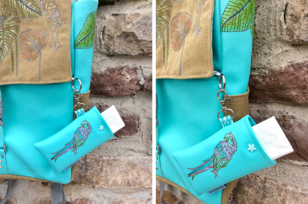 Nähanleitung Taschentuchtasche für unterwegs mit Karabiner zum Befestigen an Taschen und Rucksäcken