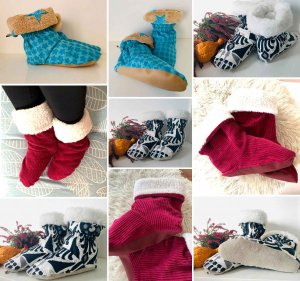 Kuschelbooties Hüttenschuhe, Schnittmuster mit Nähanleitung