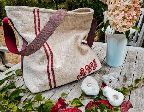 Umhängetasche, Shopper, Jutebeutel aus grobem Leinen genäht