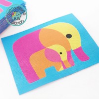 Aufnäher Elefant Retro Blau Pink Gelb