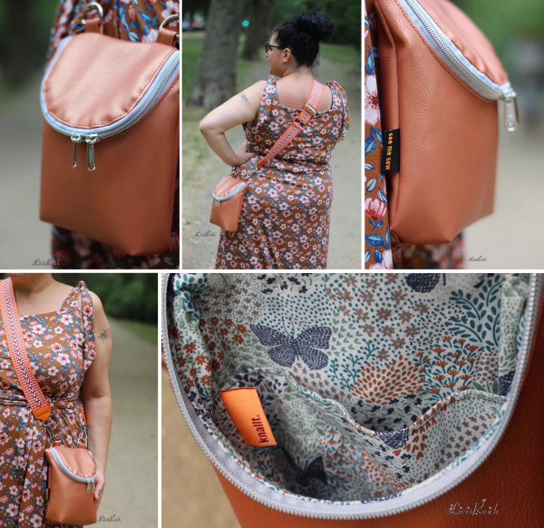 Schnittmuster Umhängetasche Lise aus Kunstleder mit runder Taschenklappe.