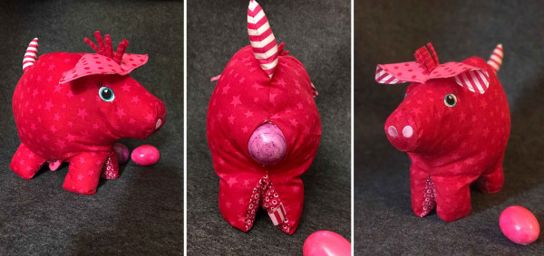 Witziges Stoffschwein als Eierwärmer mit Eierlegefunktion