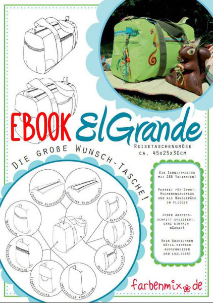 PDF-Schnittmuster Reisetasche ElGrande farbenmix Nähanleitung zum Downloaden