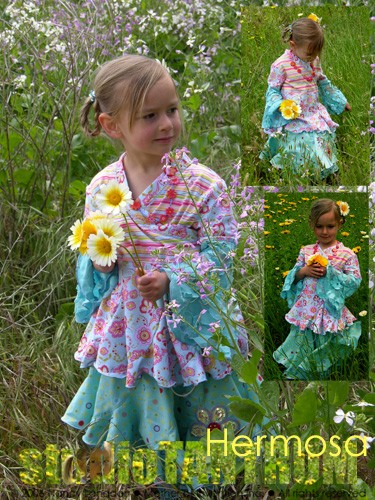 Schnittmuster Mädchen Volant-Wickelbluse "Hermosa" mit Trompetenärmeln