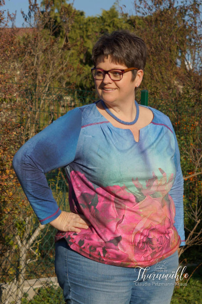 Damenshirt Schnittmuster große Größen Jersey Blau