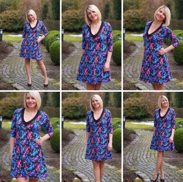 Figurbetontes Damenkleid mit V-Ausschnitt und dreiviertel-langen Ärmeln