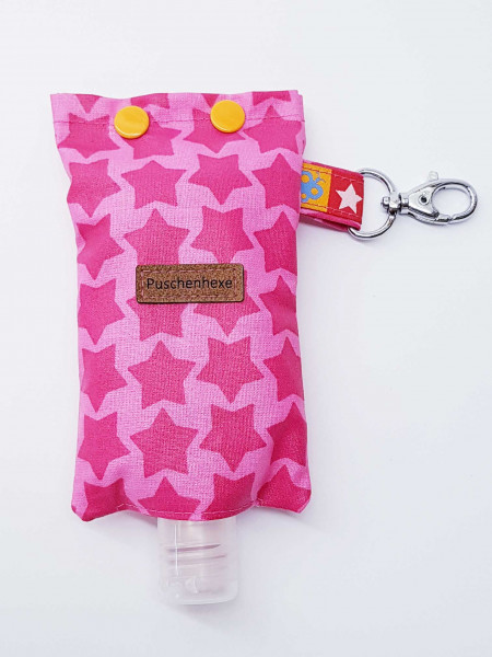 Tasche / Hülle für Desinfektionsgel aus Stoff mit Karabiner zum Befigen an Taschen und Rucksäcken
