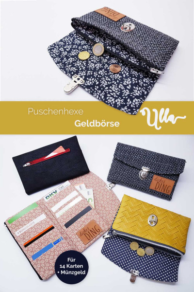 Geldbörse selber nähen - Schnittmuster "Ulla" von Puschenhexe mit 14 Kartenfächern