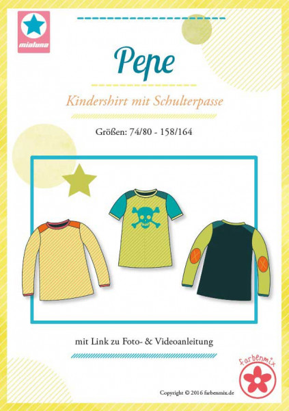 Schnittmuster Mialuna Kindershirt Pepe für Jungs Gr. 74/80 bis 158/164