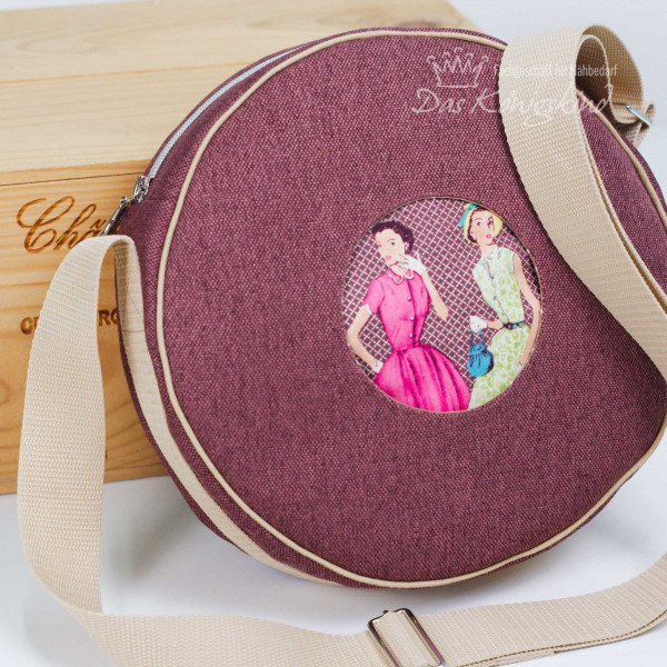 PDF-Schnittmuster Umhängetasche runde Form mit verstellbarem Taschengurt.