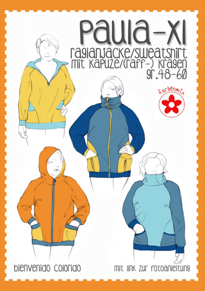 Schnittmuster Plus-Size-Sweatjacke "Paula" mit sportlichen Raglanärmeln