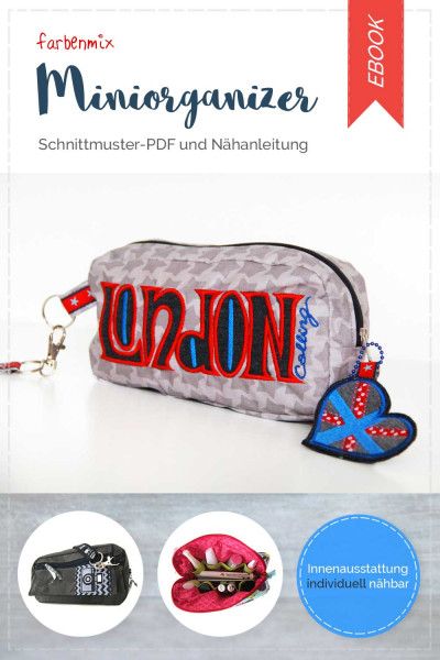 PDF-Schnittmuster Miniorganizer Stiftetasche Kosmetiktasche Ebook zum Downloaden