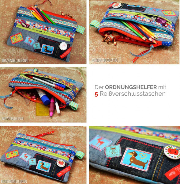 Nähanleitung Schnittmuster Stiftemäppchen mit vielen Fächern