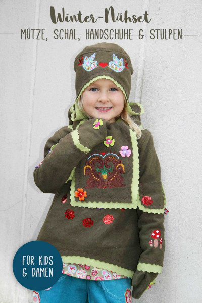 Nähset Wintermütze, Schal, Handschuhe, Stulpen für Kids und Erwachsene