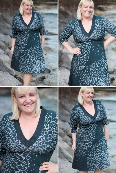 Plus-Size Damenkleid Schnittmuster bis Gr. 48, Jerseykleid Camila mit V-Ausschnitt